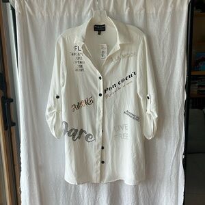 Frank Lyman - size S - cream shirt with writing